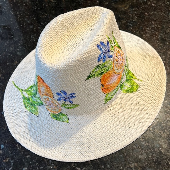 NWT- ONIA hand painted Rosa Panama Orange hat. Perfect in every way !🍊 - Picture 2 of 7